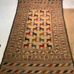 vintage Afghanistan Adras, Khan deer pictorial Kilm rug. Made by nomadic Tribeswomen in the Afghan Plains bordering Pakistan