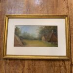 antique English bucolic naive cottage in the woods oil painting