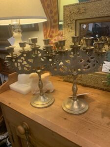 Candleholder Brass pair etched candleholders