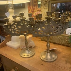 Candleholder Brass pair etched candleholders