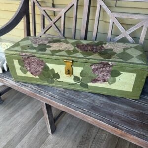 Decorated painted vintage wood storage box 