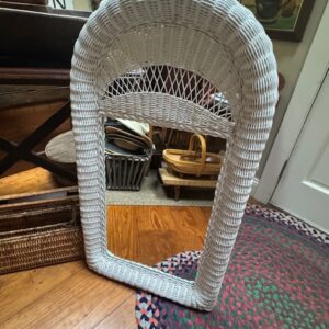 Arched white painted wicker mirror