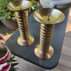 Brass Ribbed Deco Modern candleholders 