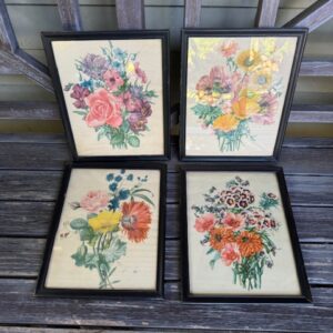 Four vintage colored botanical art prints
