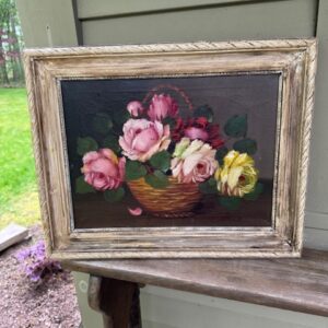 Framed Rose Floral Vintage Oil Painting