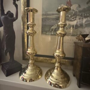 Late Georgian Tall Brass Candlesticks Pair