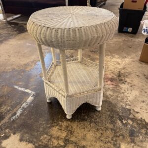 White wicker vintage occasional table
