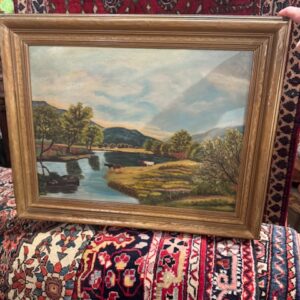 American Folk Art Vintage Farm Landscape Oil