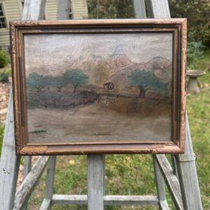 Primitive American Cottage Farm Landscape Painting